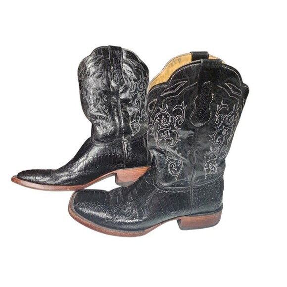 Arango Original Croc Caiman Belly Leather Midnight Black Square Toe Cowboy Sz 11 main image 5